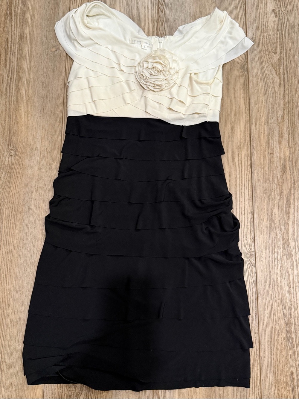 London Times Cream Party Dress with Subtle Ruffle Trim